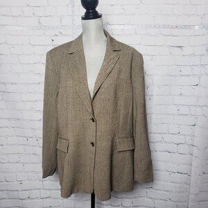 Jaeger Designer Wool Blend Blazer Jacket Brown Gray Tweed classic Size 1…